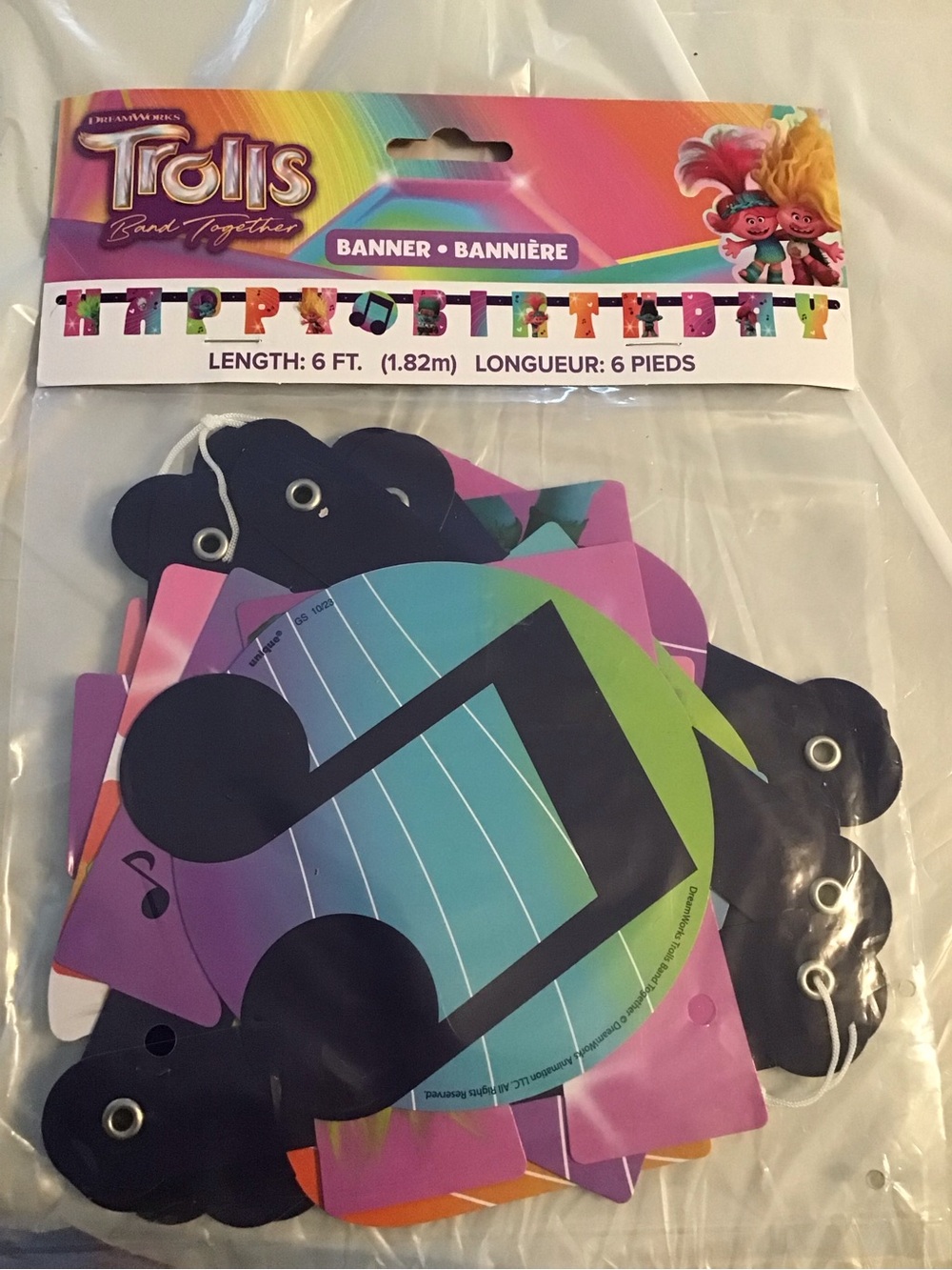 Trolls Band Together Happy Birthday Banner - Purple Blue Pink Green